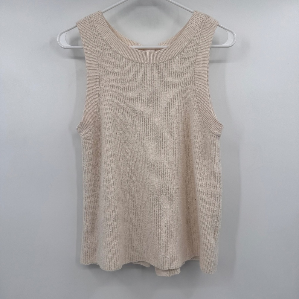 Anthropologie Moth Top Women Medium Cream Neutral Sleeveless Knit Buttons Back